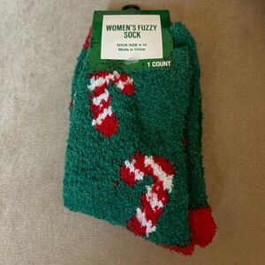 Women's Fuzzy Socks with Candy Cane Design